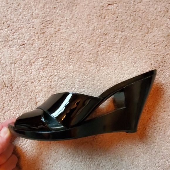 BCBGirls Black Patent Wedge Sandal - Picture 2 of 7